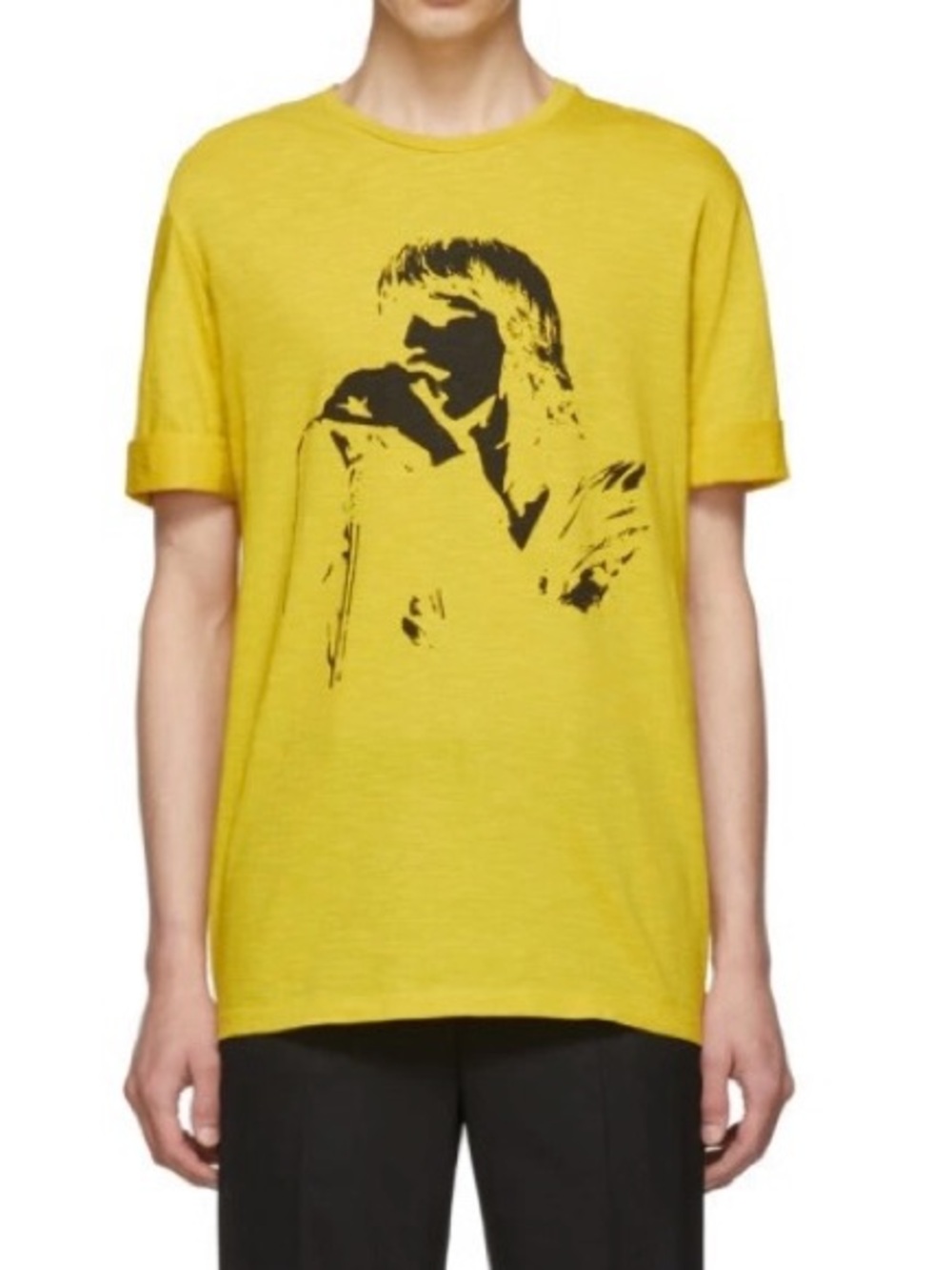 Neil Barrett Yellow Graphic Crewneck Tee with Black Singer Print